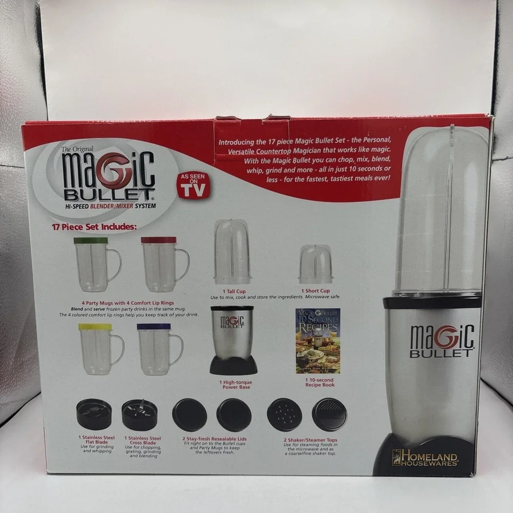 Magic Bullet MB1001 W/ 6 Cups Blender  2 Blades 3 Lids Masher Gaskets & Base